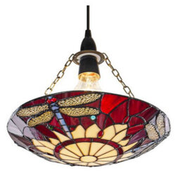 Happy Homewares Traditional Red Dragonfly Tiffany Glass Easy Fit Pendant Shade - thumbnail 1