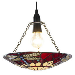 Happy Homewares Traditional Red Dragonfly Tiffany Glass Easy Fit Pendant Shade - thumbnail 3