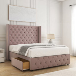 Bsspoke Mayfair Divan Bed Set Pink Plush Velvet 54Inch Headboard & Footboard 2 Drawers Footend & Mattress In 4Ft 4Ft6 5Ft 6Ft - thumbnail 1