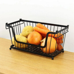 3 X Black Stackable Metal Wire Storage Basket Food Vegetable Kitchen Shelves - thumbnail 5
