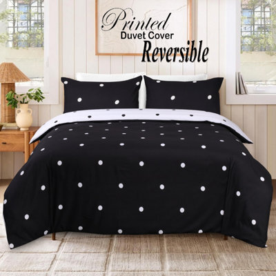 Ameha Printed Duvet Cover 3 Piece Set With Matching Pillowcase Black & White Dotted Design Reversible Super King (260 X 220 Cm) - image 1