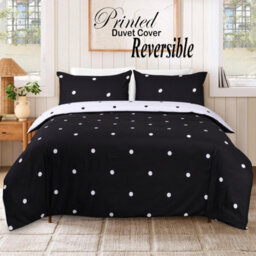 Ameha Printed Duvet Cover 3 Piece Set With Matching Pillowcase Black & White Dotted Design Reversible Super King (260 X 220 Cm) - thumbnail 1