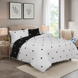 Ameha Printed Duvet Cover 3 Piece Set With Matching Pillowcase Black & White Dotted Design Reversible Super King (260 X 220 Cm) - thumbnail 3