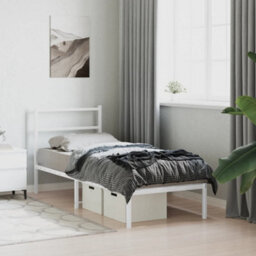 Berkfield Metal Bed Frame Without Mattress With Headboard White 75X190Cm - thumbnail 4