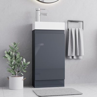 Belofay 400mm Bathroom Vanity Units With Basin With White Ceramic Bathroom Sink Soft Close Hinges & 1 Tap Hole (Denvor Grey) - image 1