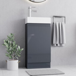 Belofay 400mm Bathroom Vanity Units With Basin With White Ceramic Bathroom Sink Soft Close Hinges & 1 Tap Hole (Denvor Grey)