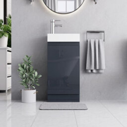 Belofay 400mm Bathroom Vanity Units With Basin With White Ceramic Bathroom Sink Soft Close Hinges & 1 Tap Hole (Denvor Grey) - thumbnail 2