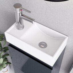 Belofay 400mm Bathroom Vanity Units With Basin With White Ceramic Bathroom Sink Soft Close Hinges & 1 Tap Hole (Denvor Grey) - thumbnail 4