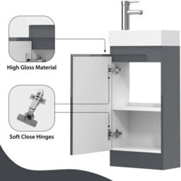 Belofay 400mm Bathroom Vanity Units With Basin With White Ceramic Bathroom Sink Soft Close Hinges & 1 Tap Hole (Denvor Grey) - thumbnail 6