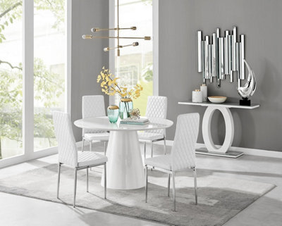 Furniturebox Uk Palma White High Gloss Round Dining Table & 4 White Milan Chrome Leg Chairs - image 1