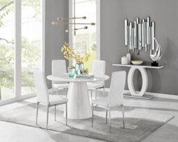 Furniturebox Uk Palma White High Gloss Round Dining Table & 4 White Milan Chrome Leg Chairs - thumbnail 1