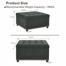 Matteo Square Storage Ottoman With Silver Rivet Detail - Dark Grey - thumbnail 5
