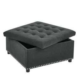 Matteo Square Storage Ottoman With Silver Rivet Detail - Dark Grey - thumbnail 7