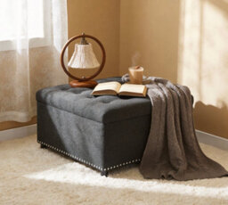 Matteo Square Storage Ottoman With Silver Rivet Detail - Dark Grey - thumbnail 3