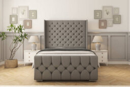"Sloomy Luthor Pewter Dumfries Bed Frame With Mattress With 50""  Upholstered Wingback Headboard 6' Super King" - thumbnail 1