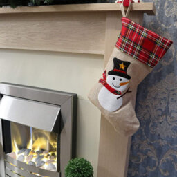Shatchi Large Xmas Stocking Printed Pattern Burlap Hessian Linen Sack Sock Hanging Bags Snowman 26X25Cm - thumbnail 4