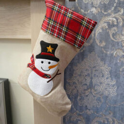 Shatchi Large Xmas Stocking Printed Pattern Burlap Hessian Linen Sack Sock Hanging Bags Snowman 26X25Cm - thumbnail 3