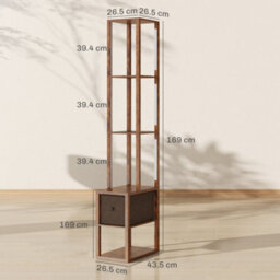 Homcom Led Floor Lamp, Standing Lamp With Shelves And Fabric Drawer, Brown - thumbnail 3