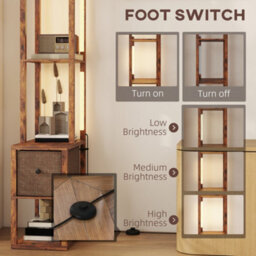 Homcom Led Floor Lamp, Standing Lamp With Shelves And Fabric Drawer, Brown - thumbnail 6