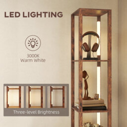 Homcom Led Floor Lamp, Standing Lamp With Shelves And Fabric Drawer, Brown - thumbnail 5