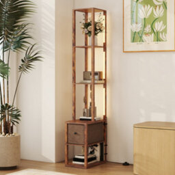 Homcom Led Floor Lamp, Standing Lamp With Shelves And Fabric Drawer, Brown - thumbnail 8
