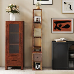 Homcom Led Floor Lamp, Standing Lamp With Shelves And Fabric Drawer, Brown - thumbnail 9