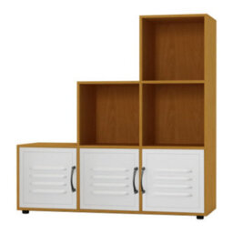 Urbn-Living Urbnliving 91Cm Height 6 Cube Step Beech Storage Bookcase Shelf Unit Metal White Door - thumbnail 2