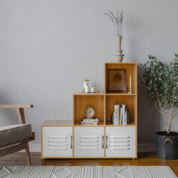 Urbn-Living Urbnliving 91Cm Height 6 Cube Step Beech Storage Bookcase Shelf Unit Metal White Door