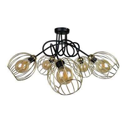 Luminosa Lighting Luminosa Mig Multi Arm Semi Flush Ceiling Light Black, Gold, 70Cm, 5X E27