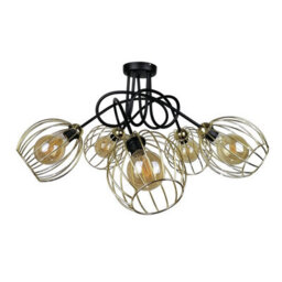 Luminosa Lighting Luminosa Mig Multi Arm Semi Flush Ceiling Light Black, Gold, 70Cm, 5X E27
