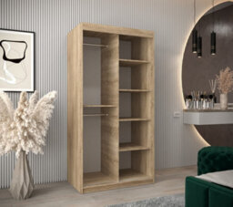 Arte Stylish Oak Sonoma Pole Sliding Door Wardrobe W1000mm H2000mm D620mm - Mirrored Storage With Silver Handles - thumbnail 3
