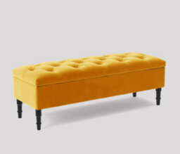 Alyana Ottoman Bench With Storage And Turned Wooden Legs, 90Cm Wide Ottoman Box - Mustard Plush Velvet