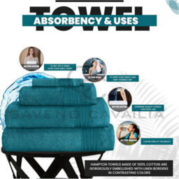 Gc Gaveno Cavailia Hampton Royal 4 Pack Bath Sheet 80X140 Teal Egyptian Cotton Premier Super Absorbent Towel - thumbnail 3