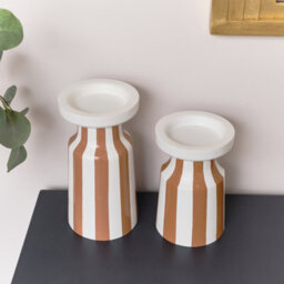 Melody Maison Burnt Orange Striped Pillar Candle Holder - 18Cm - thumbnail 5