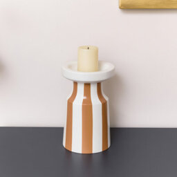 Melody Maison Burnt Orange Striped Pillar Candle Holder - 18Cm - thumbnail 1