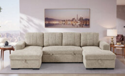 Stratus Interiors Como Modern Fabric Corner Sofa Bed With Double Lift-Up Storage-Beige - U-Shaped Convertible Sleeper Sofa - thumbnail 1