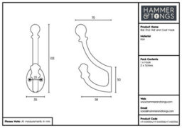Hammer and Tongs Hammer & Tongs Ball End Hat & Coat Hook - W35mm X H135mm - Brass - thumbnail 4