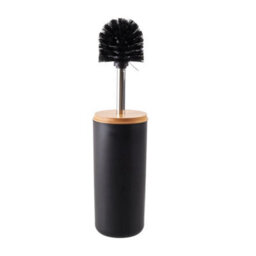 Black 6Pcs Bathroom Set Bamboo Wood Bin Soap Dispenser Toothbrush Tumbler Toilet Brush - thumbnail 3