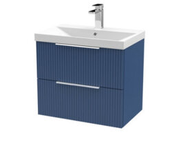 Balterley Tixall Fluted 2 Drawer Wall Hung Vanity Unit With Thin Edge Basin, Satin Blue, 600mm