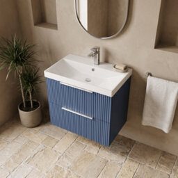 Balterley Tixall Fluted 2 Drawer Wall Hung Vanity Unit With Thin Edge Basin, Satin Blue, 600mm - thumbnail 3