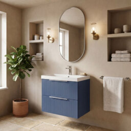Balterley Tixall Fluted 2 Drawer Wall Hung Vanity Unit With Thin Edge Basin, Satin Blue, 600mm - thumbnail 4