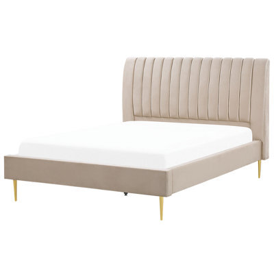 Beliani Bed Velvet Marville 160 X 200 Cm (Eu King Size) Sand Beige - image 1