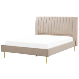Beliani Bed Velvet Marville 160 X 200 Cm (Eu King Size) Sand Beige - thumbnail 1
