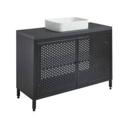 Homestylestore 1200mm Black Metal Floorstanding Bathroom Vanity Unit Black Grey Countertop And Rectangular Chalk Basin - thumbnail 1