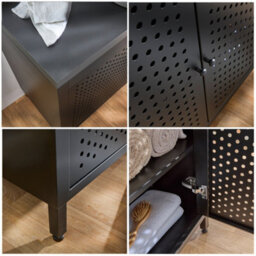 Homestylestore 1200mm Black Metal Floorstanding Bathroom Vanity Unit Black Grey Countertop And Rectangular Chalk Basin - thumbnail 2