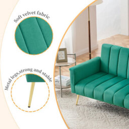 Matteo Modern Green Velvet Sofa Bed - Convertible Sleeper - Multi-Position Backrest & Armrests - Metal Legs - thumbnail 8