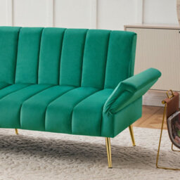 Matteo Modern Green Velvet Sofa Bed - Convertible Sleeper - Multi-Position Backrest & Armrests - Metal Legs - thumbnail 7