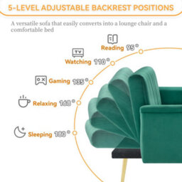 Matteo Modern Green Velvet Sofa Bed - Convertible Sleeper - Multi-Position Backrest & Armrests - Metal Legs - thumbnail 9