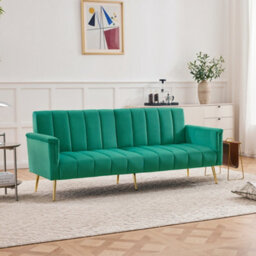 Matteo Modern Green Velvet Sofa Bed - Convertible Sleeper - Multi-Position Backrest & Armrests - Metal Legs - thumbnail 4
