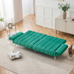 Matteo Modern Green Velvet Sofa Bed - Convertible Sleeper - Multi-Position Backrest & Armrests - Metal Legs - thumbnail 6
